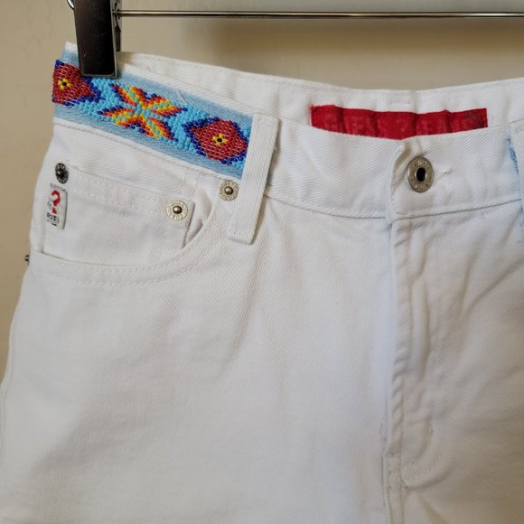 Vintage Guess Beaded Belt White Denim Jean Shorts - Picture 3 of 16